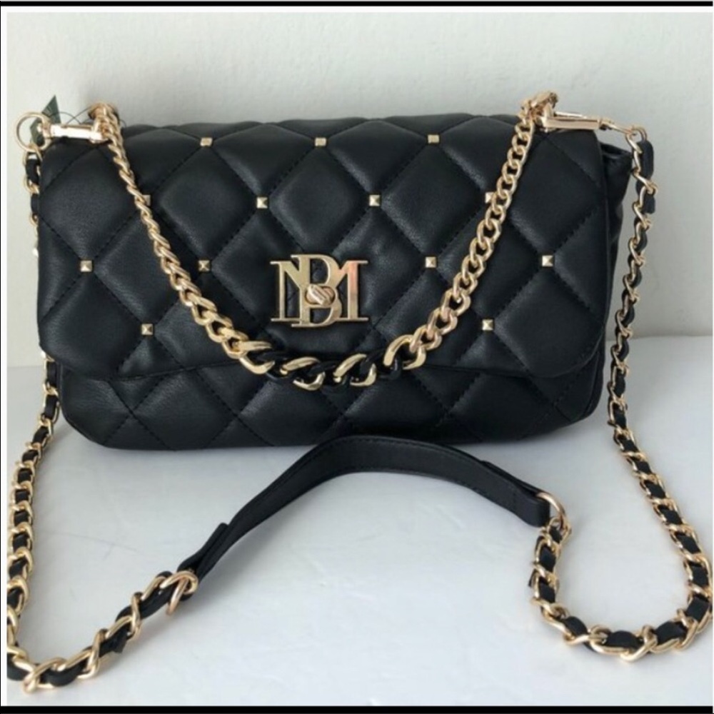 Badgley Mischka Quilted Black and Gold Crossbody Bag